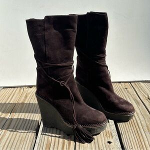 platform Boots Vegan Suede size 38 1/2 Sz 8 Women’s brown tassel shoes